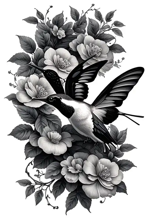 Floral butterfly hummingbird vine wrapping tattoo design idea