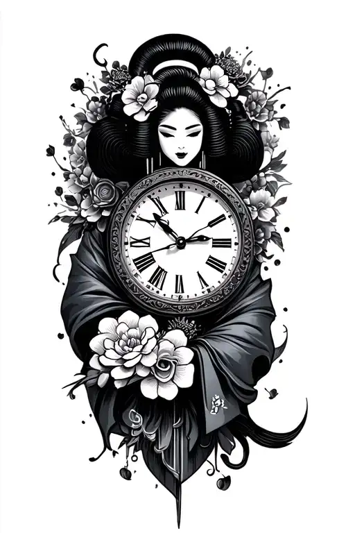 clock with a geisha tattoo design idea