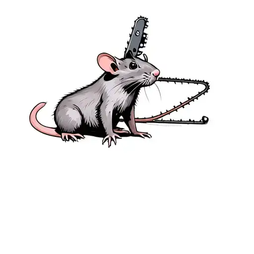 A rat with a chainsaw in its head tattoo design idea