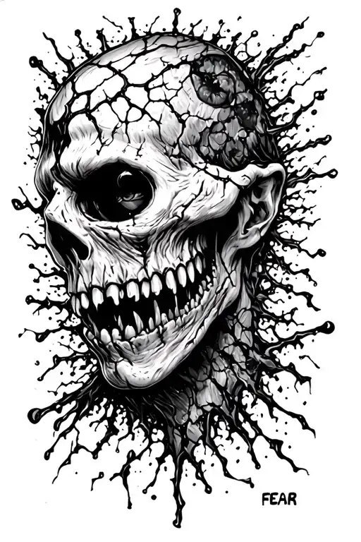 "Fear" ripped skin tattoo design idea