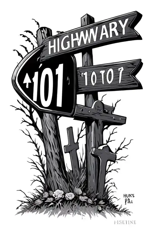 highway 101 sign and graveyard tattoo design idea
