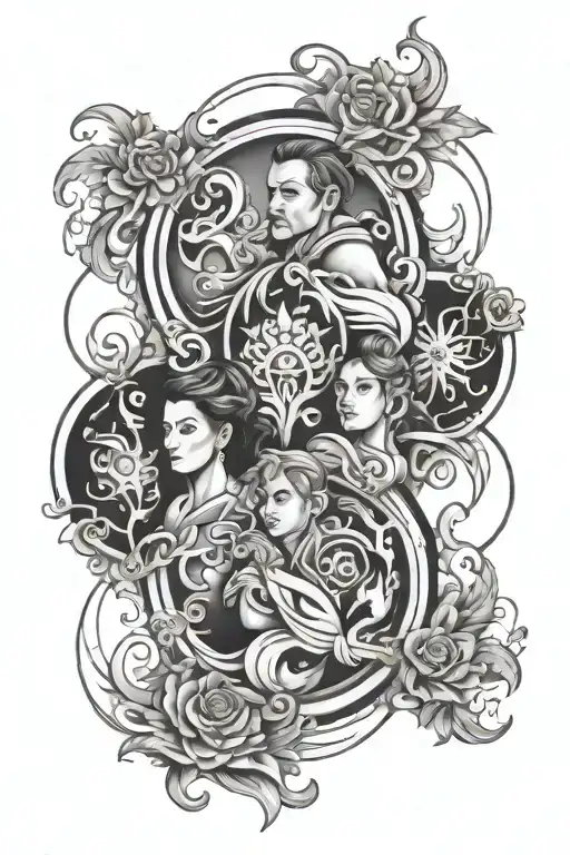 success and health of family of four elements tattoo design idea