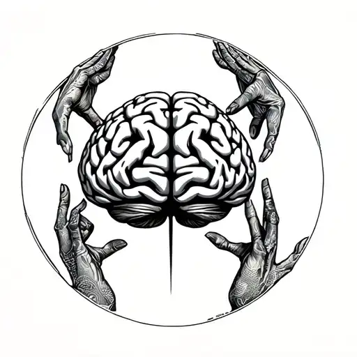 brain inside circle of people holding hands tattoo design idea
