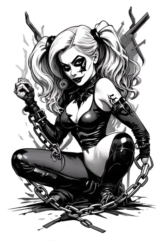 Harley Quinn survivor breaking chains tattoo design idea
