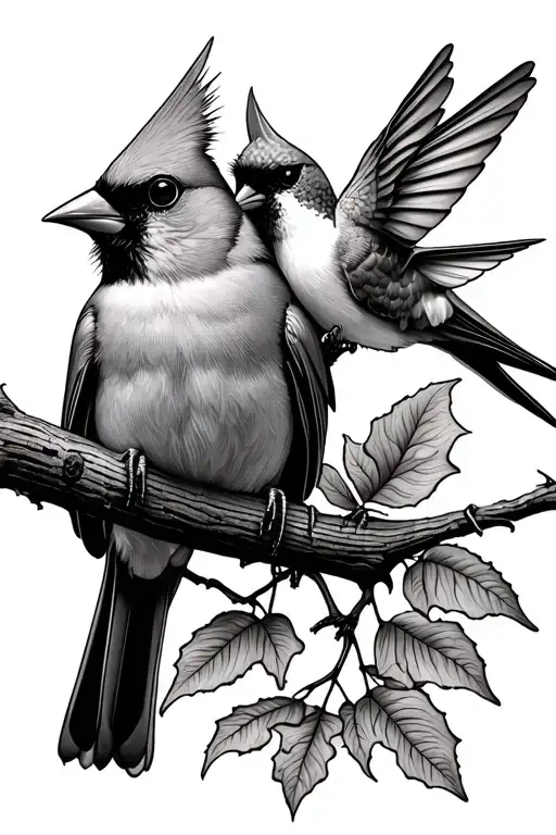Red Cardinal and Hummingbird sitting together tattoo design idea