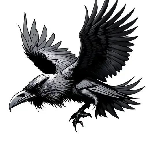 Odin dead raven looking down wings spread and head cocked to side tattoo design idea