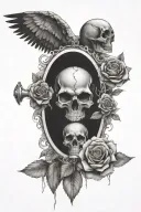 rose, forest, mountains, skull, motorcycle sprocket, angel wings tattoo design idea