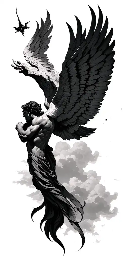 Icarus falling from the sky tattoo design idea