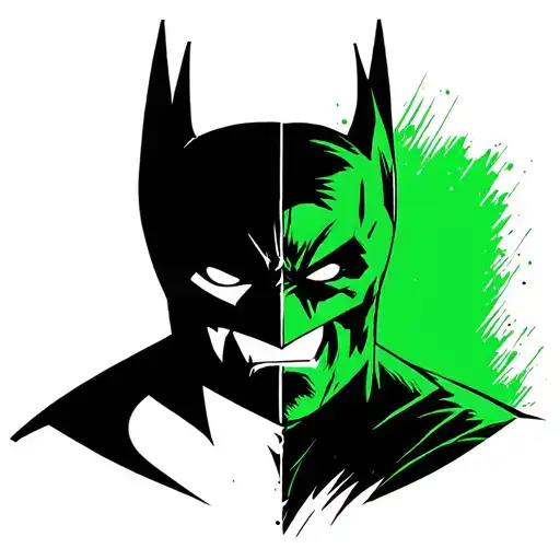 The outline of the batman logo, split in half, one side black, the other green tattoo design idea