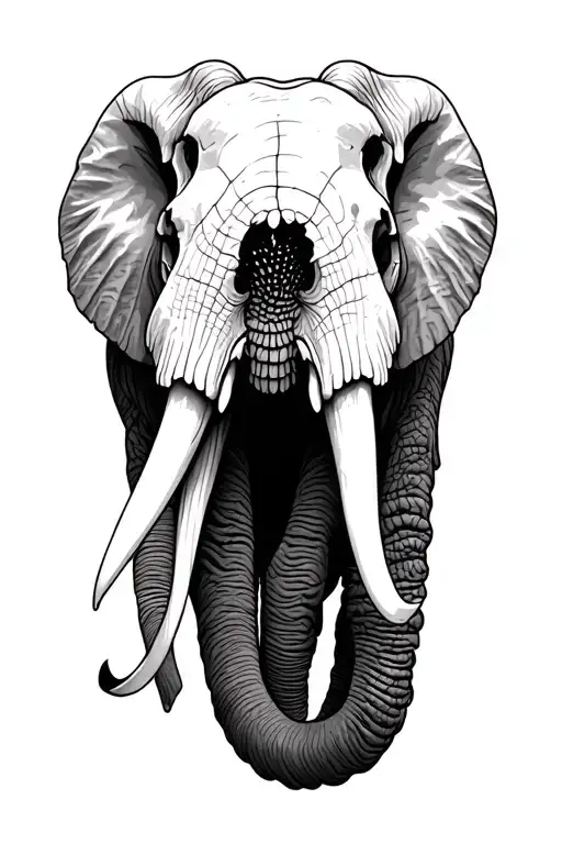 elephant skull in desert landscape tattoo design idea