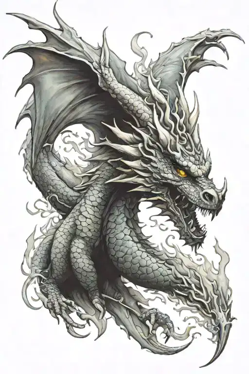 dragon breathing fire tattoo design idea
