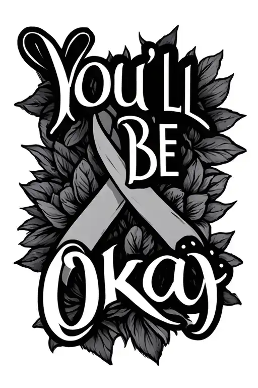 "You'll be okay " breast cancer ribbon intertwined tattoo design idea