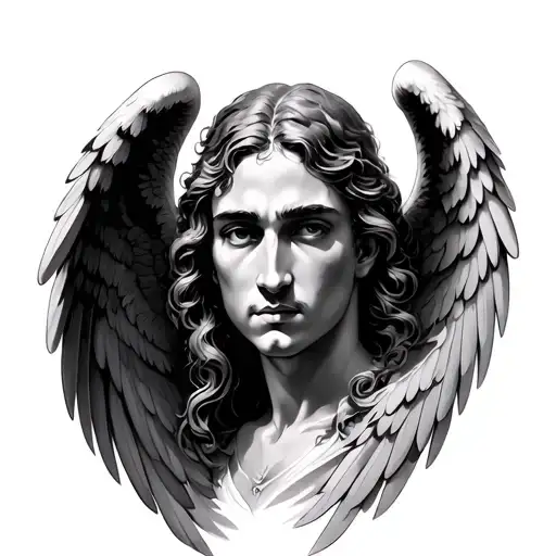 angel face and wings spread man tattoo design idea