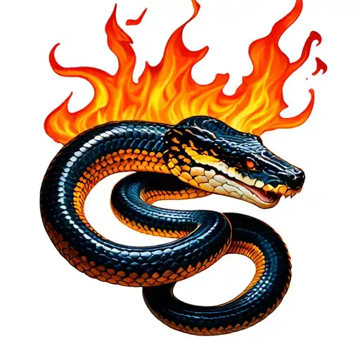 Snakes with fire tattoo design idea