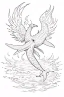 A hybrid of a whale shark and a flaming phoenix. it is swimming and is on fire. it is not scary though, it's peacefu tattoo design idea