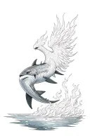 A hybrid of a whale shark and a flaming phoenix. it is swimming and is on fire. it is not scary though, it's peacefu tattoo design idea