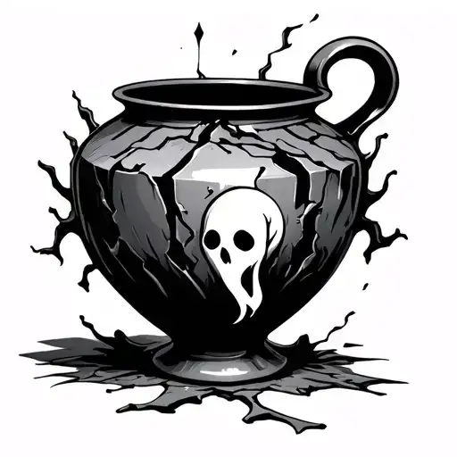 broken vase with a ghost coming out of it tattoo design idea