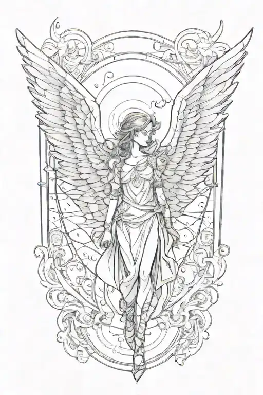 angle with wings coming downwards and bright light behind  tattoo design idea
