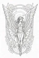angle with wings coming downwards and bright light behind  tattoo design idea