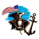 grim reaper, waving american flag, eagle globe and anchor tattoo design idea