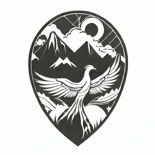phoenix flying away from mountains tattoo design idea