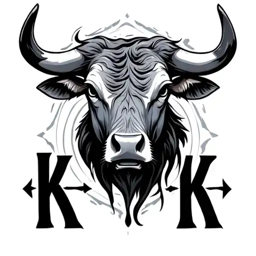 "KM" bull head tattoo design idea