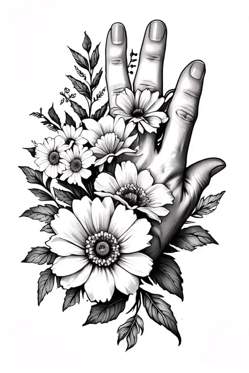 hand tatto on the left side the birth flowers for january, august and november and on the right side a small scoprion  tattoo design idea
