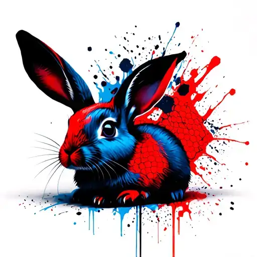 blue red and black rabbit with hexagon motif tattoo design idea