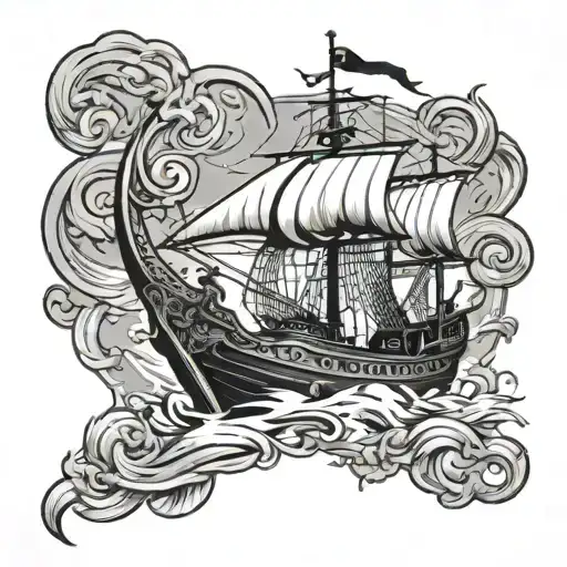 burning Viking ship tattoo design idea