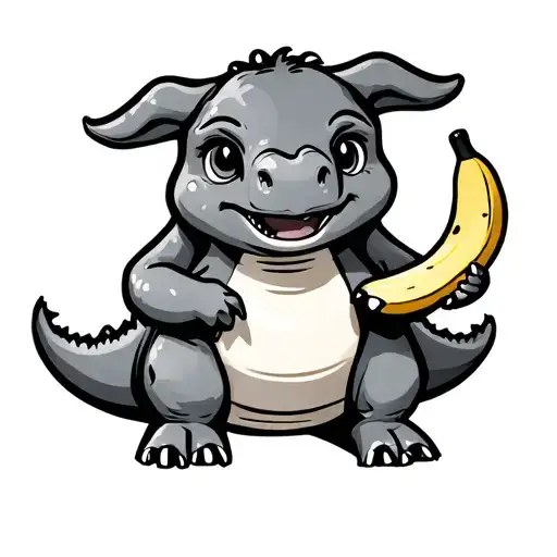 kawaii brontosaurus holding a banana while sitting happy tattoo design idea