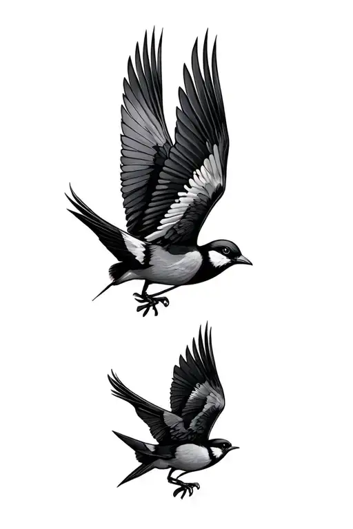 two cuckoo birds flying together tattoo design idea