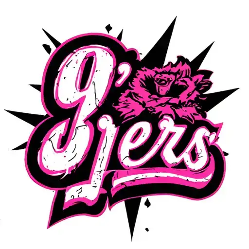 A gang tattoo with the name "9'ers" style gang of the street and the pink color  tattoo design idea