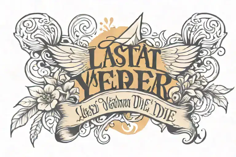 lettering tattoo design with the phrase: Last year I died, but this year I won't die tattoo design idea