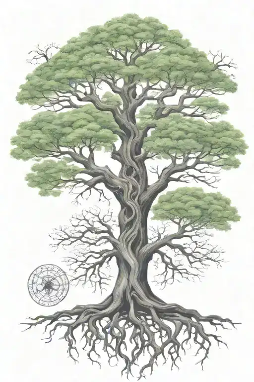 Yggdrasil world tree intertwined tattoo design idea