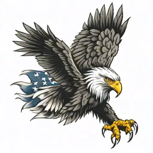 eagle clawing American flag tattoo design idea