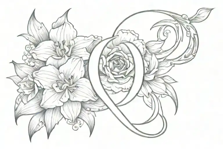 Letter D with a heart and a Paperwhite narcissus flower tattoo design idea