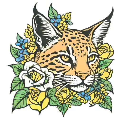 bobcat, yellow rose, bluebonnet tattoo design idea