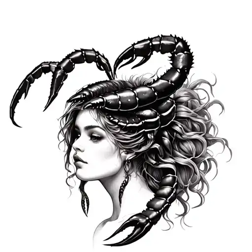 Lady with Scorpion head piece realistic  tattoo design idea