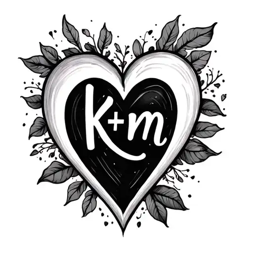 K+m cursive inside of a heart tattoo design idea