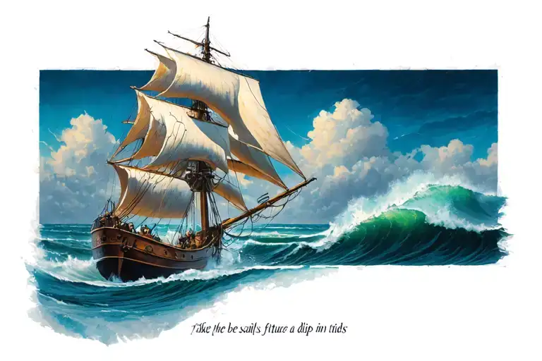 There is no fear, take the rudder, swell the sails because the future is a dip in the tides tattoo design idea