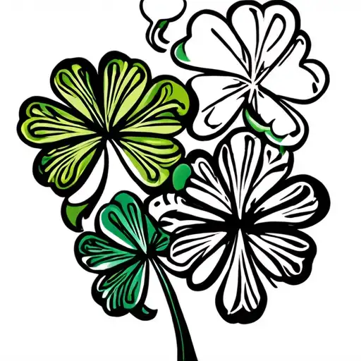 upper arm half sleeve of coloured 3 leaf and 4 leaf clovers with a black and white irish celtic tribal tattoo design idea