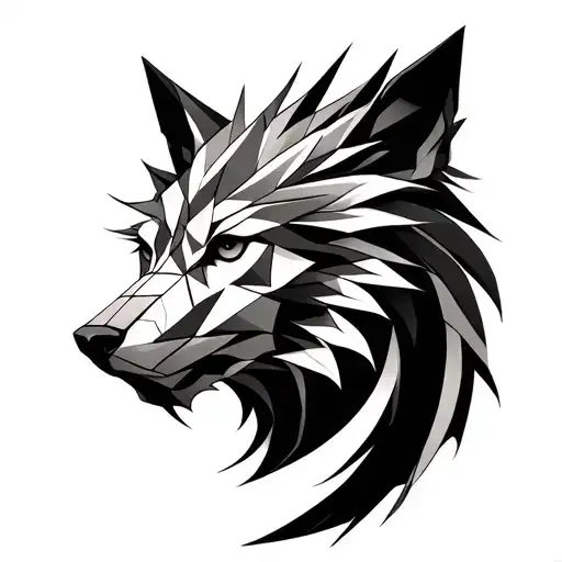 Circular tribal wolf Origami and Dragon tattoo design idea