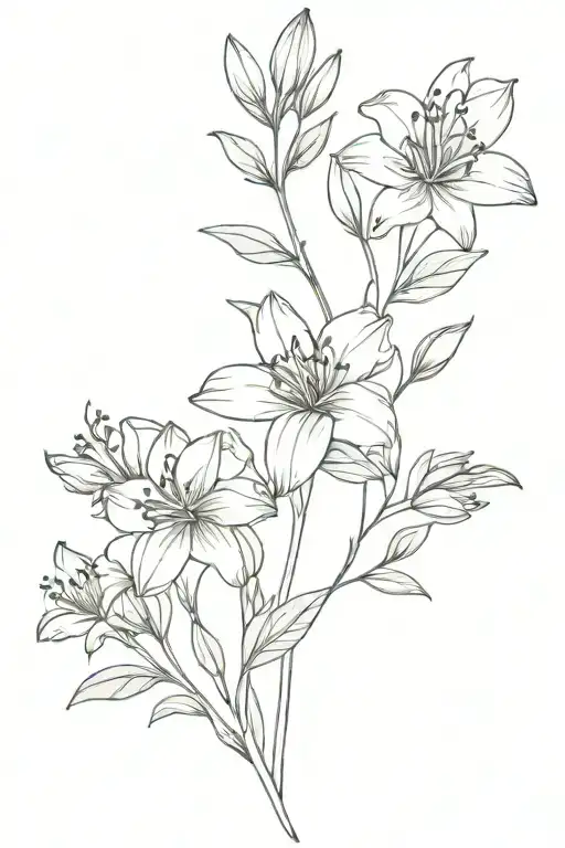 a flower bunch of nerine,lupin and eucalyptus leaves tattoo design idea