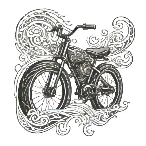 A tribal-inspired bike with ocean waves as the wheels tattoo design idea
