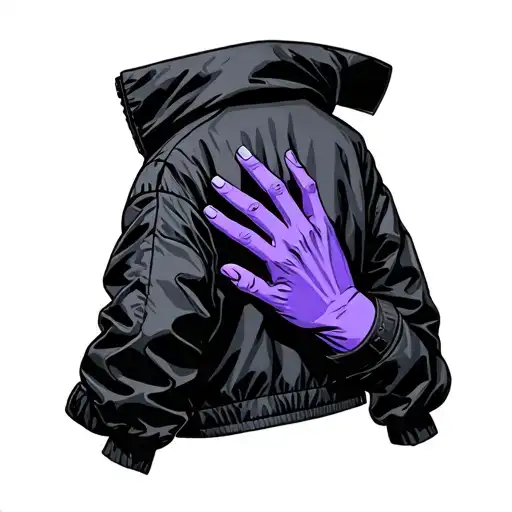 purple hand on the back of a black jacket cool tattoo design idea