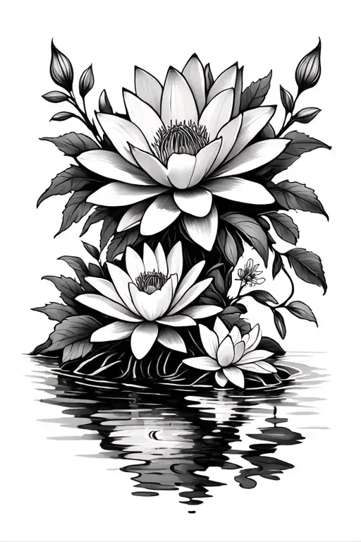 sun and water lily's and larkspur and vines tattoo design idea