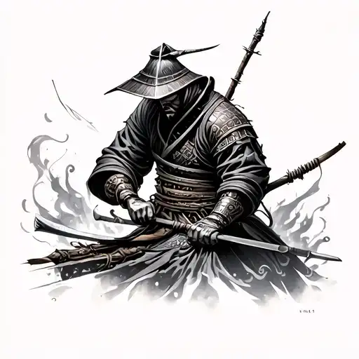 samurai ronin engineer working tattoo design idea