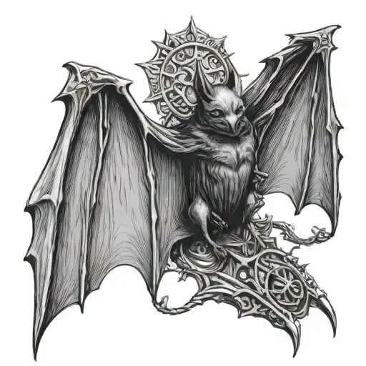 bat dark  gothic whute bacground tattoo design idea