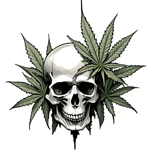 A skull behind it is the cannabis plant  tattoo design idea