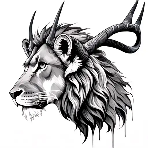 Lion and gazelle horns tattoo design idea